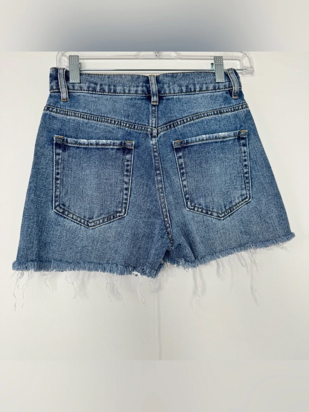 PacSun Baggy Denim Shorts Blue Distressed Button Fly Raw Hem High-Rise Sz 25